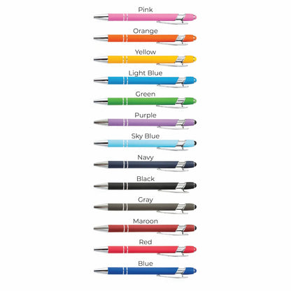 Custom colored pens, engraved with you logo and text choice. 