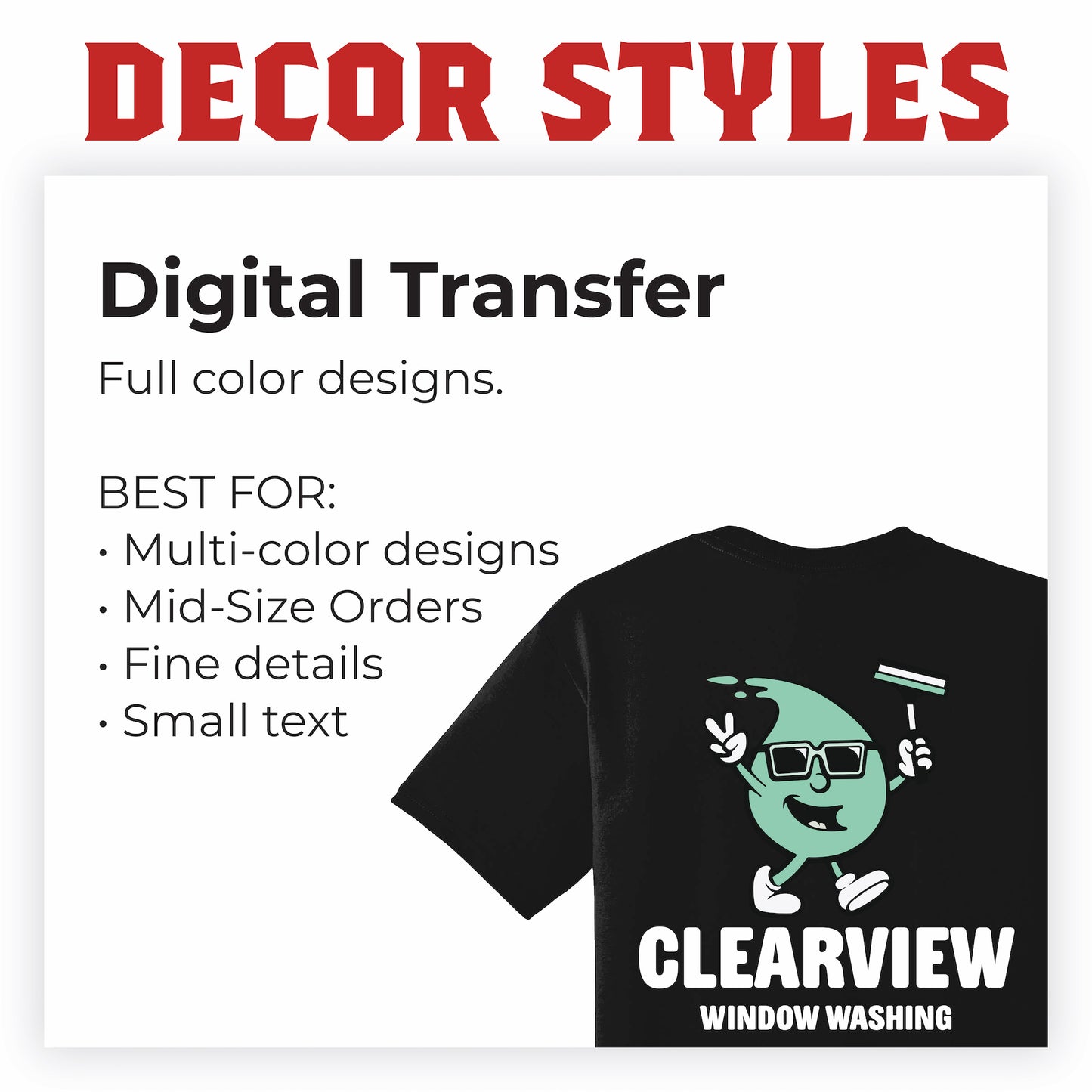 Apparel decoration methods guide breakdown for digital transfers on t-shirts