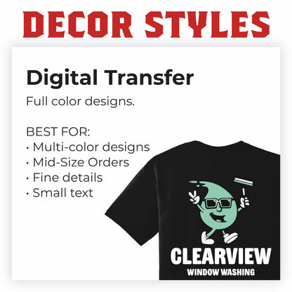 Apparel decoration methods guide breakdown for digital transfers on t-shirts