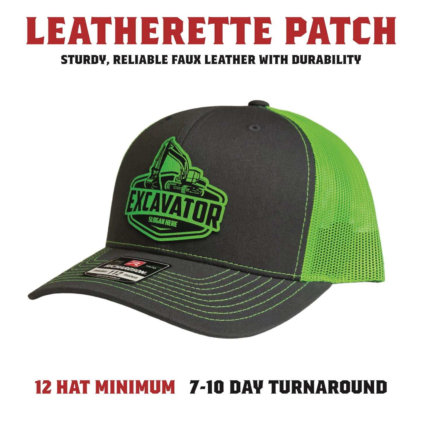 A smooth, modern hat featuring a leatherette patch with crisp printed or engraved detail. A clean alternative to traditional leather with a refined finish
