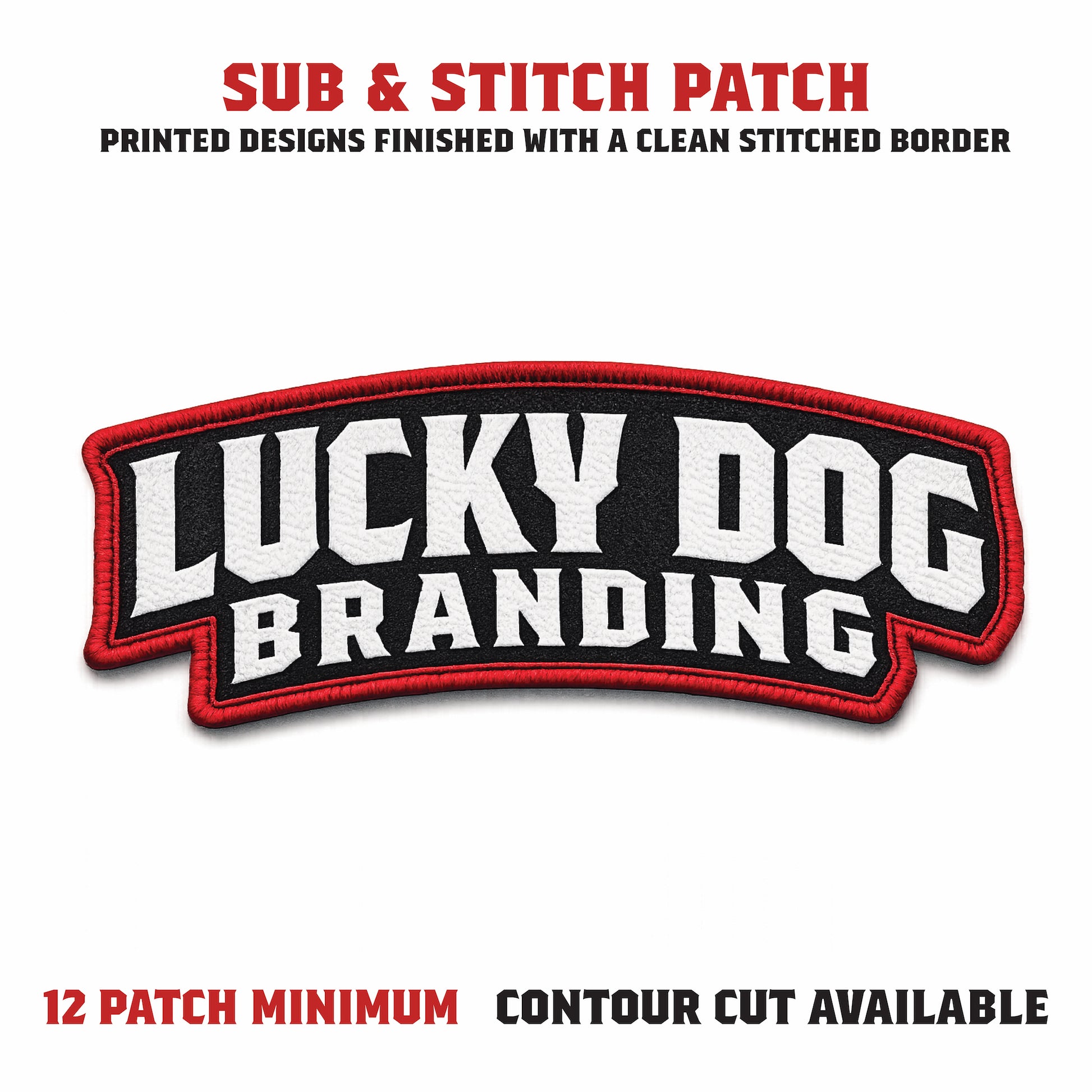 Sub and stitch patch combining printed design with embroidered border for added texture and durability