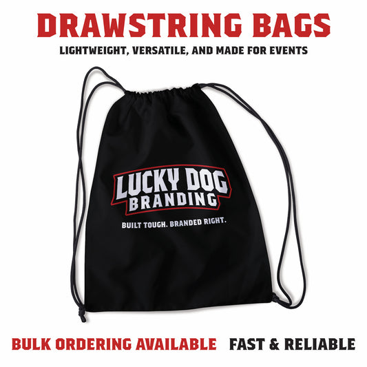 Custom drawstring backpack with lightweight material and front logo print