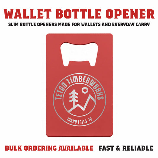 Colored card-style bottle opener shown on a clean background, featuring a slim wallet-sized design with a smooth finish and rounded edges, designed for keychain or pocket carry