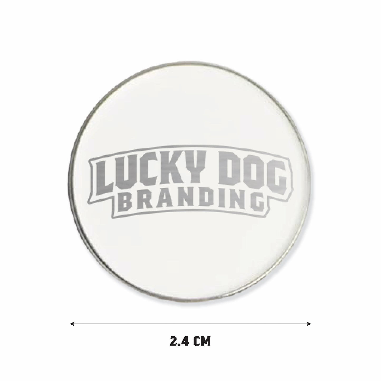 Golf ball marker and hat clip size guide showing product dimensions and scale for custom laser engraved golf accessories