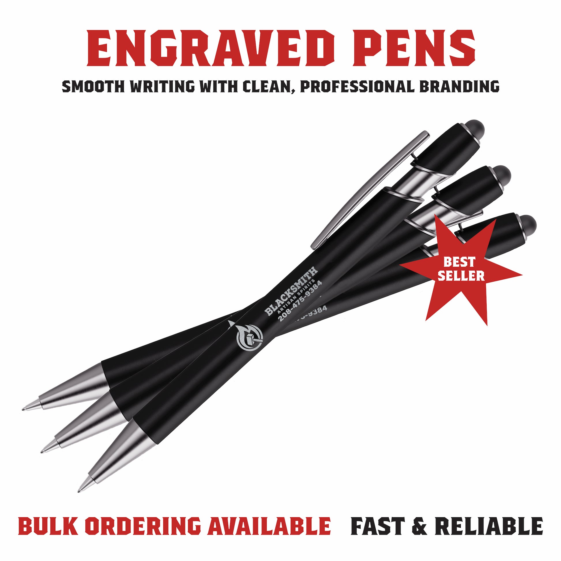 Laser engraved metal pens with custom logo and smooth writing finish