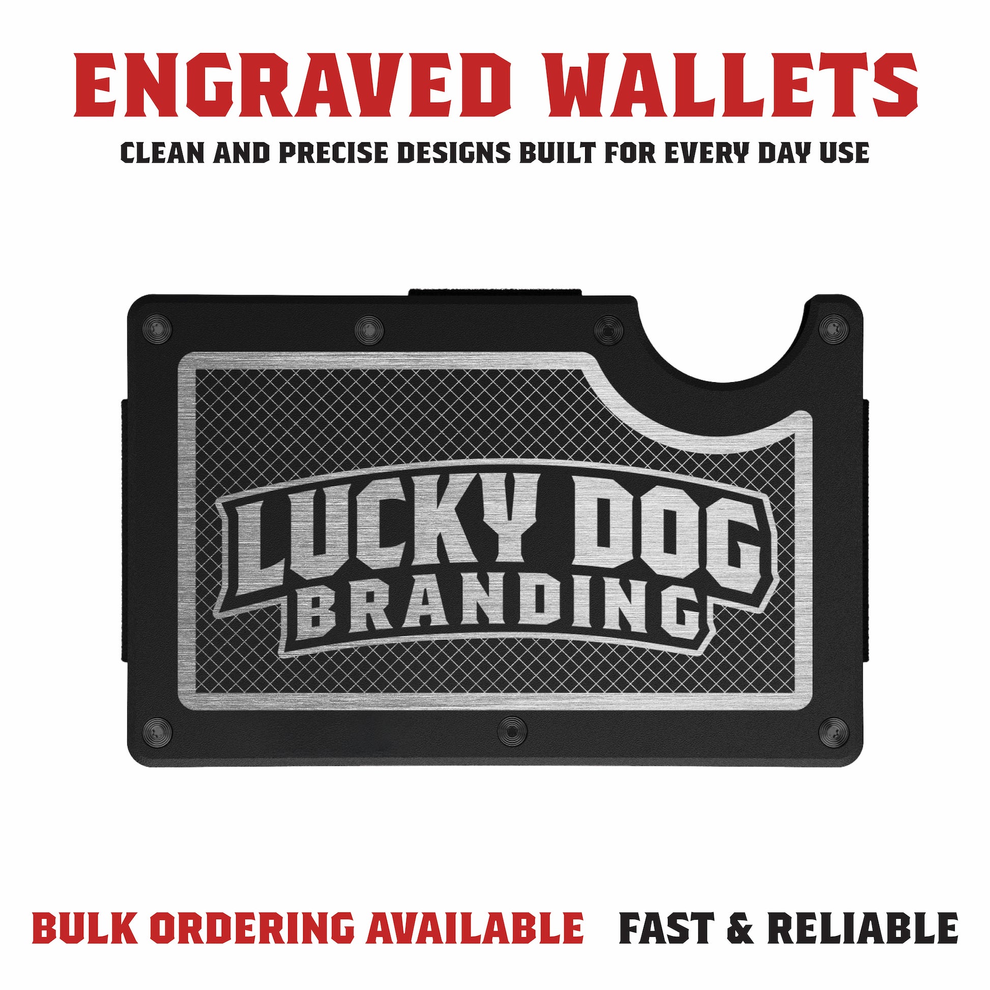 Laser engraved wallet with custom design etched into durable metal surface
