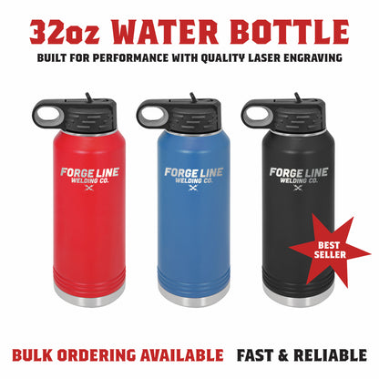 Collection of 32 oz laser engraved water bottles available in various colors and styles